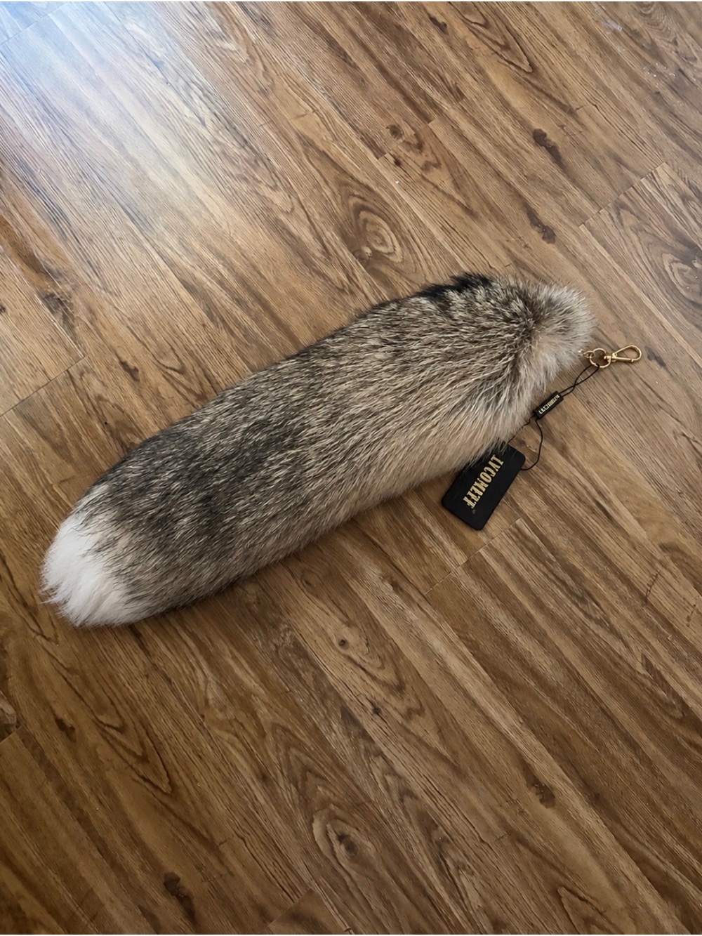 Gray Fur Fox Tail Keychain Charm